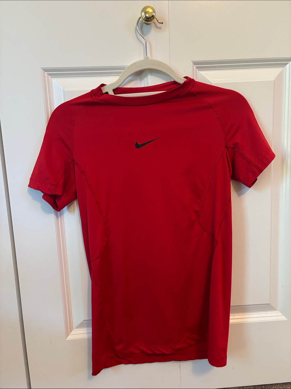 Nike Red Short Sleeve Performance Tee with Black Swoosh
